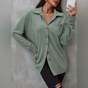 Oversized Waffle Knit Button-Up Shacket